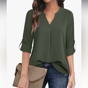 NWT Amazon Timeson Women’s Chiffon V Neck Blouse Size L